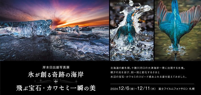 【岸本日出雄】個展『氷が創る奇跡の海岸＋飛ぶ宝石・カワセミ 一瞬の美』2024年12月6日(金)～11日(水) 富士フイルムフォトサロン札幌